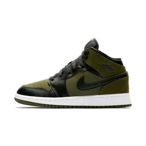Air Jordan 1 Retro Mid’Olive Canvas’ GS Olive Canvas/Black-White (554725-301)