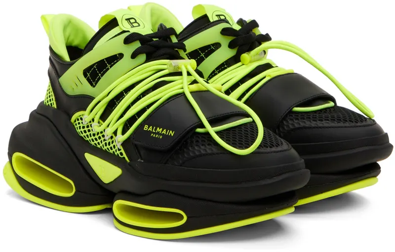 Balmain Black & Green B-Bold Low-Top Sneakers (YM1VJ307TNRH)
