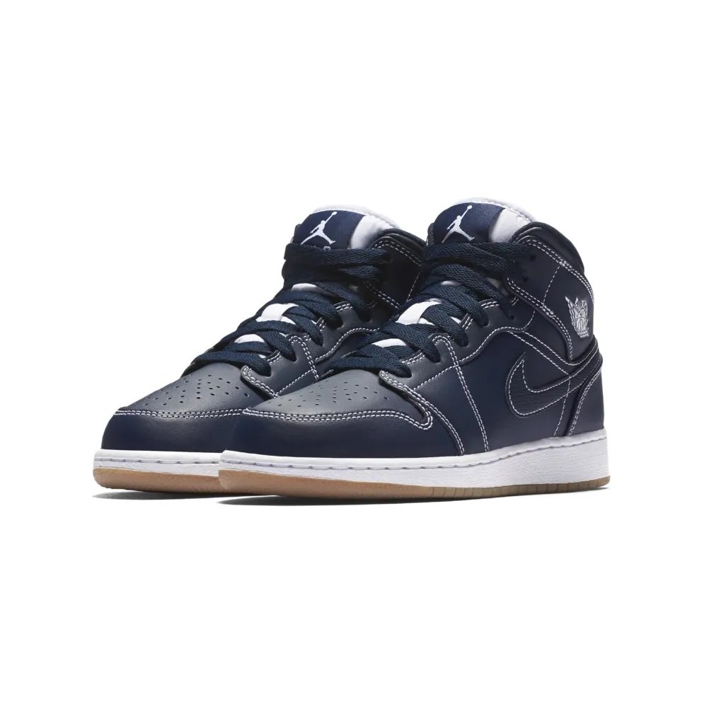 Jordan 1 Retro Mid Derek Jeter RE2PECT (GS) Obsidian/White-Gum Light Brown (554725-402)
