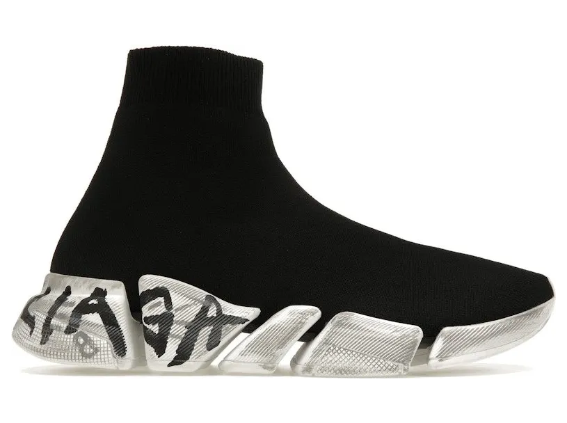 Balenciaga Speed 2.0 Graffiti Recycled Knit Black White (617239W2DD41091)