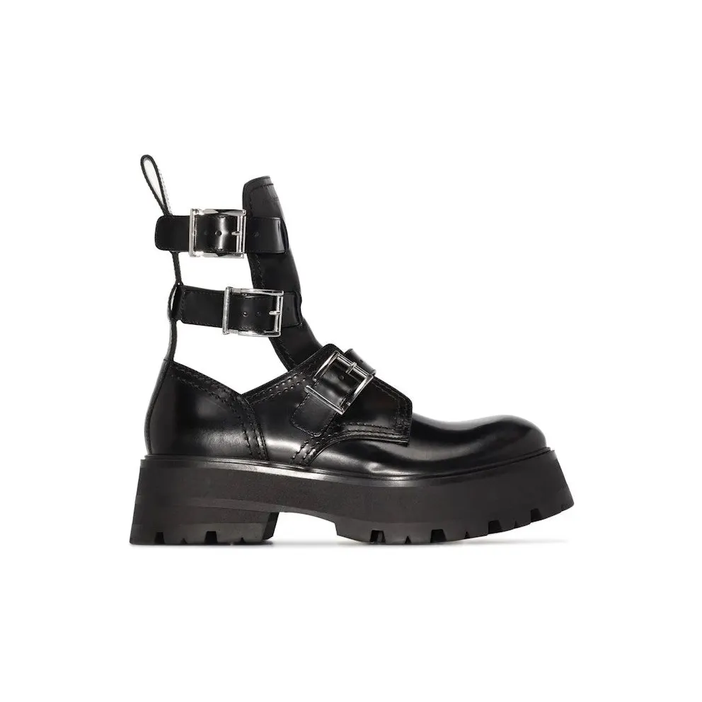 Alexander McQueen Buckled Ankle Boot Black (700078WIC631081)