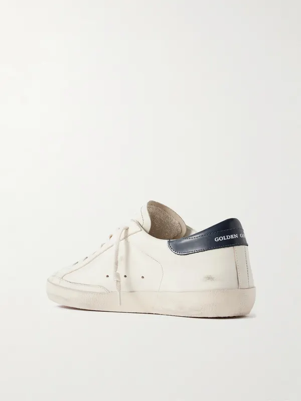 Golden Goose Super-Star Distressed Glossed-Trimmed Leather Sneakers Beige (GMF00101.F004164) (4)