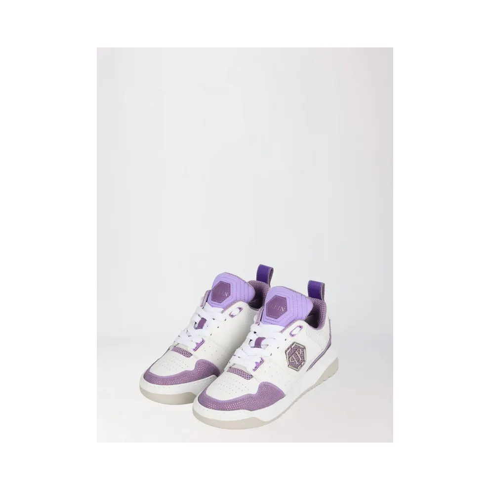 Philipp plein High-Top Leather and Suede Sneakers with Crystal Monogram and Hexagon Logo White 1 (FADSWSC2750PLE010N0173)