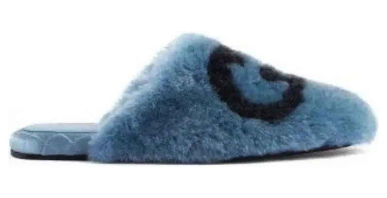 Gucci Interlocking G Faux-Fur Slippers Blue Black (719847 AAAUL 8439)