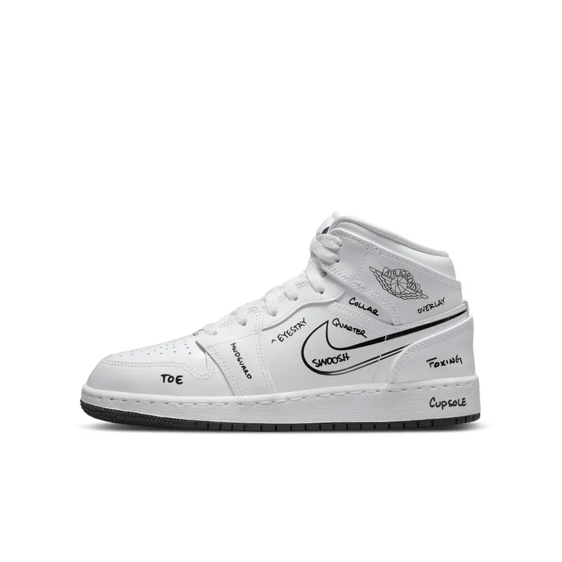 Air Jordan 1 Mid Older Kids’ White (DQ1864-100)