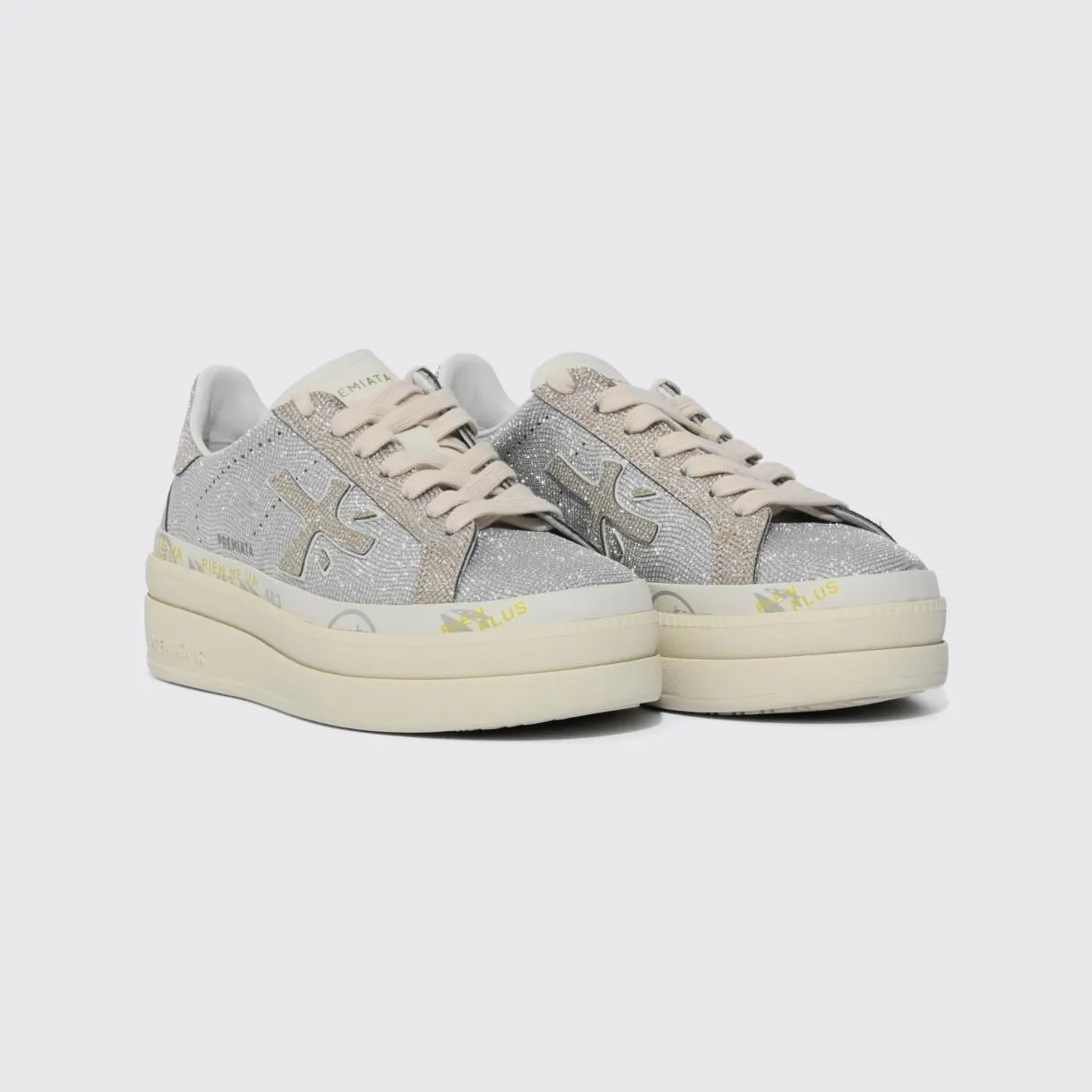 Premiata Claudia Nylon Sneakers with Rhinestones Silver (CLAUDIA8132)