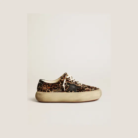 Golden Goose Space-Star In Leopard Print Pony Skin With Black Star (GWF00378.F003305.81472)