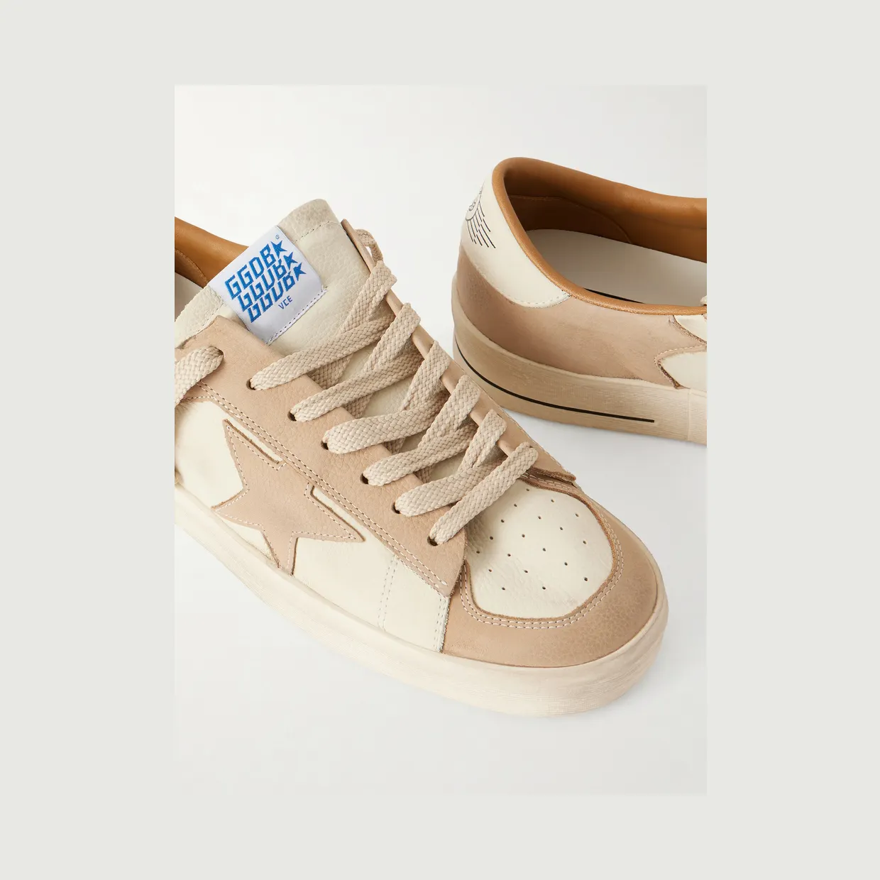 Golden Goose Stardan Distressed Colour-Block Full-Grain Nubuck and Leather Sneakers Beige (GMF00667.F008140) (5)
