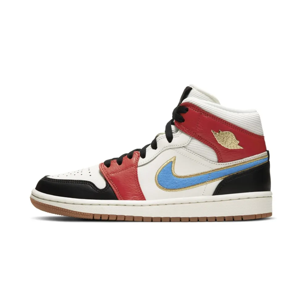 Jordan 1 Mid Sail Red Black Blue Sail/Metallic Gold-Gym Red-Black (DC1426-100)