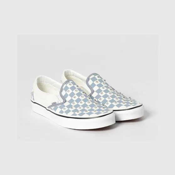 Vans Checkered Classic Slip-On Sneakers with Embroidery and Stud Appliques Blue (VN000D6YFOI1)