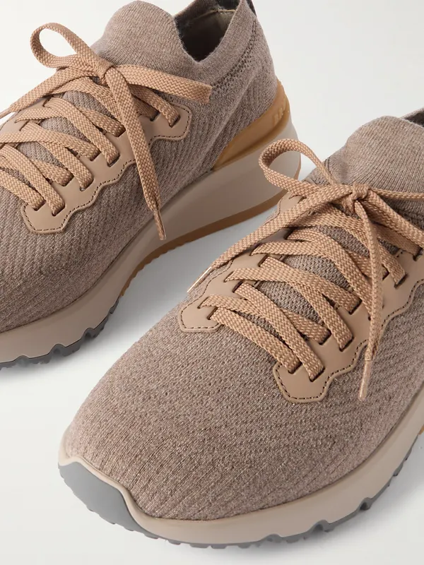 Brunello Cucinelli Leather-Trimmed Stretch-Knit Sneakers Beige (MZUWLBO253) (6)