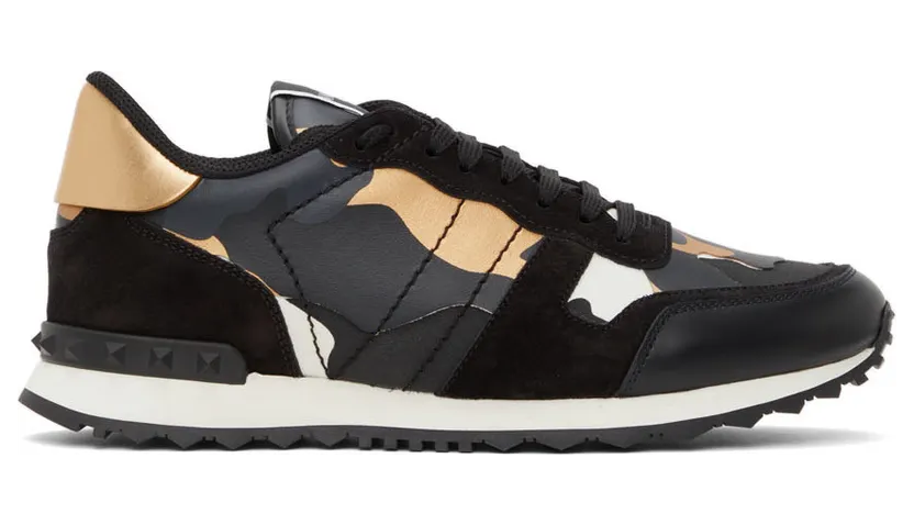 Valentino Garavani Black & Gold Camouflage Rockrunner Sneakers (WY0S0723GYE)