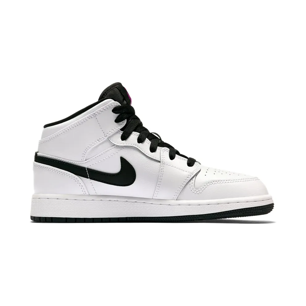 Jordan 1 Mid White Black Fuchsia Blast (GS) White/Black-Fuchsia Blast (555112-138)