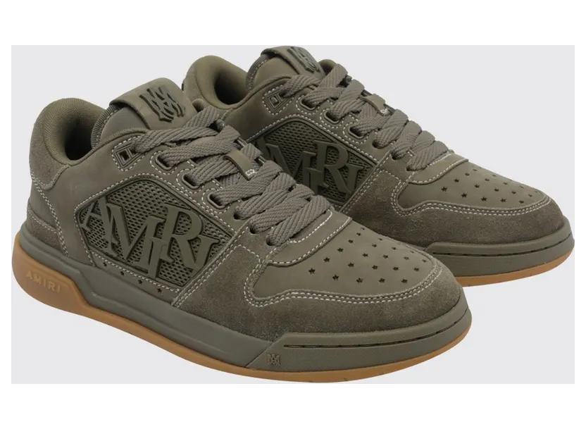 Amiri Ma Quad Suede and Nubuck Sneakers with Perforated Toe Green (AMSNSN1092THYME)