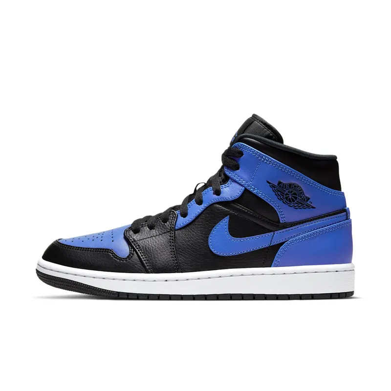 Jordan 1 Mid Black Royal Tumbled Leather Black/Hyper Royal-White (554724-077)
