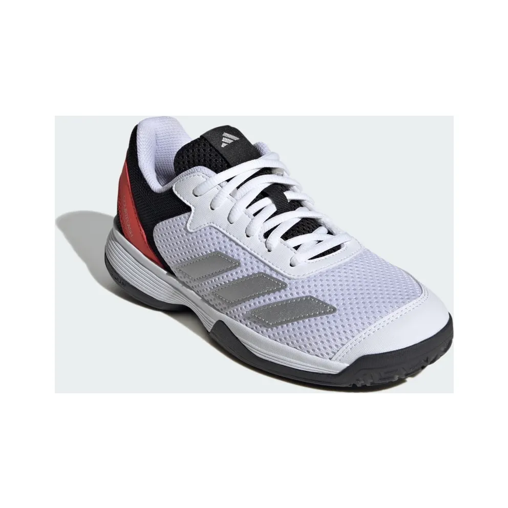 Adidas Courtflash Tennis Kids Cloud White / Silver Metallic / Bright Red (JI2447)