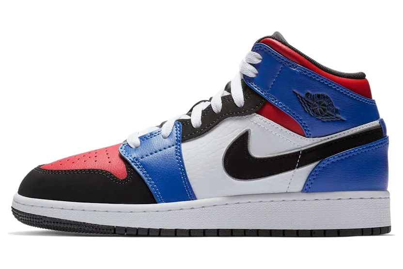 Air Jordan 1 Mid GS White Royal Blue “White / Hyper Royal / University Red / Black” (554725-124)