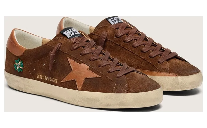 Golden Goose Men’S Super-Star Ltd In Brown Suede With Brick-Red Leather Star And Embroidery With Green Beads (GMF00101.F008592.55788) (2)