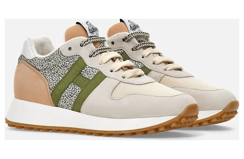 Sneakers Hogan H383 Beige Pink Green (HXW4290CM40R580UAT)