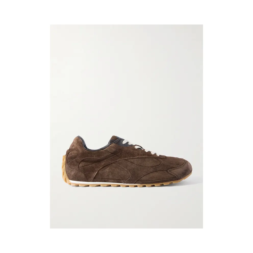Bottega Veneta Orbit Flash Leather-Trimmed Suede Sneakers Brown (851621V3MS0)
