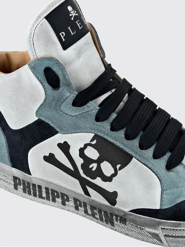 Philipp plein High-Top Skull Sneakers in Leather and Suede with a Worn Effect White (UAESUSC0890PLE005N0108) (3)