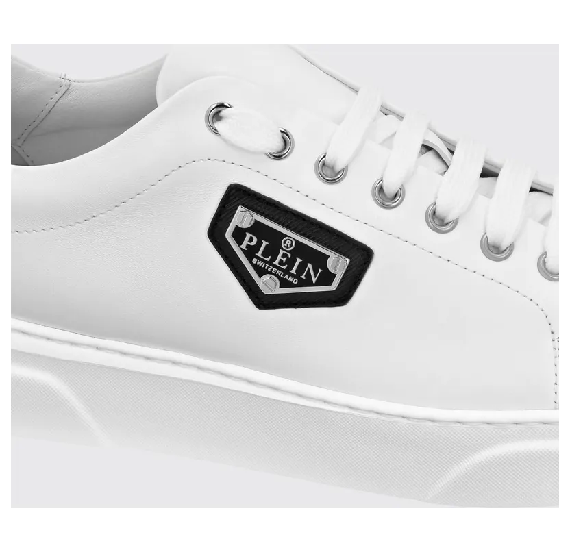 Philipp plein Smooth Leather Low-Top Sneakers with Applied Side Logo White (UADSUSC0701PLE075N01) (2)