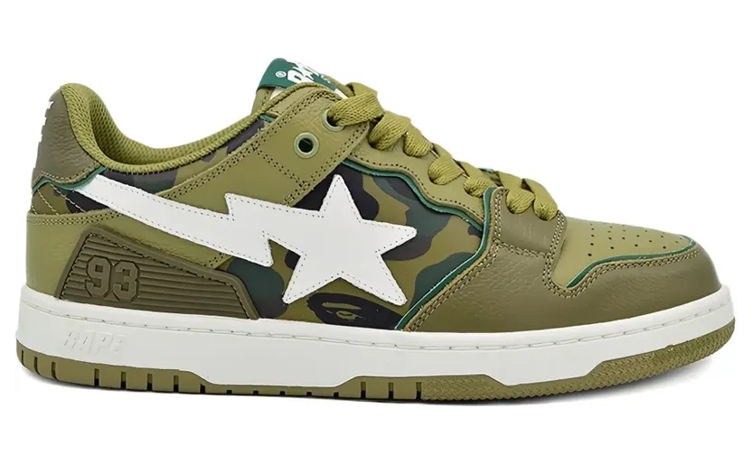 Bape A BATHING APE® SK8 STA Olive Drab/Green Camo sneakers – Groen (001FWJ301026OLD)