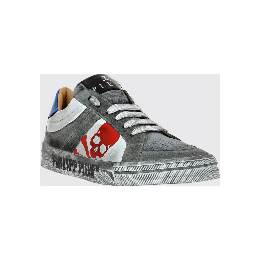 Philipp plein Retrokickz TM Suede Sneakers with Laminated Skull Print Silver (UACSUSC0207PLE010N70)