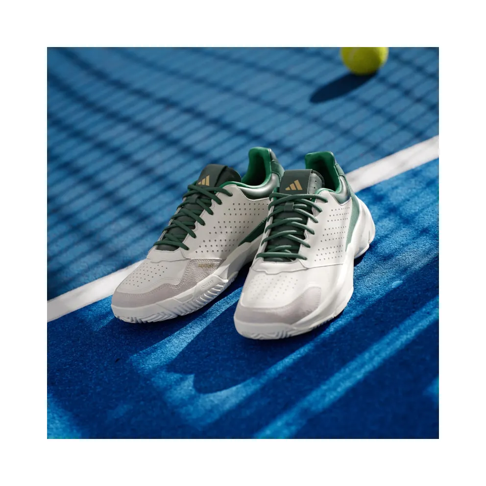 Adidas Courtjam Control 3 Premium Tennis Shoes Core White / Core White / Collegiate Green (JI4236)