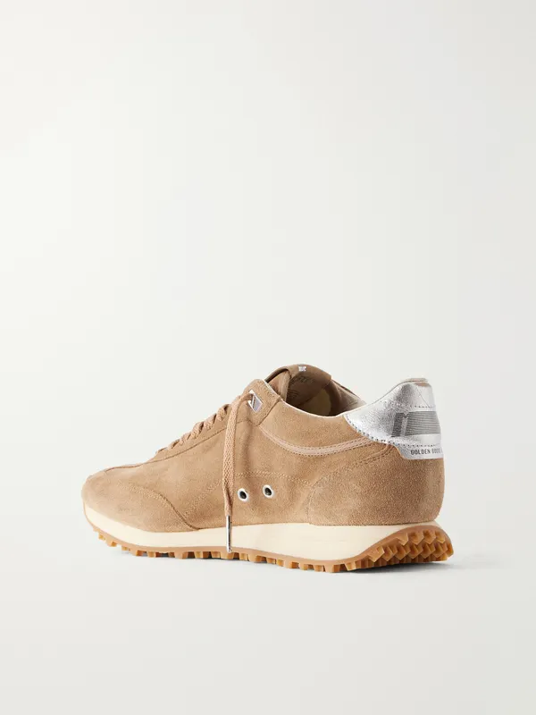 Golden Goose Marathon Metallic Leather-Trimmed Suede Sneakers Tan (GMF01071.F008445) (4)