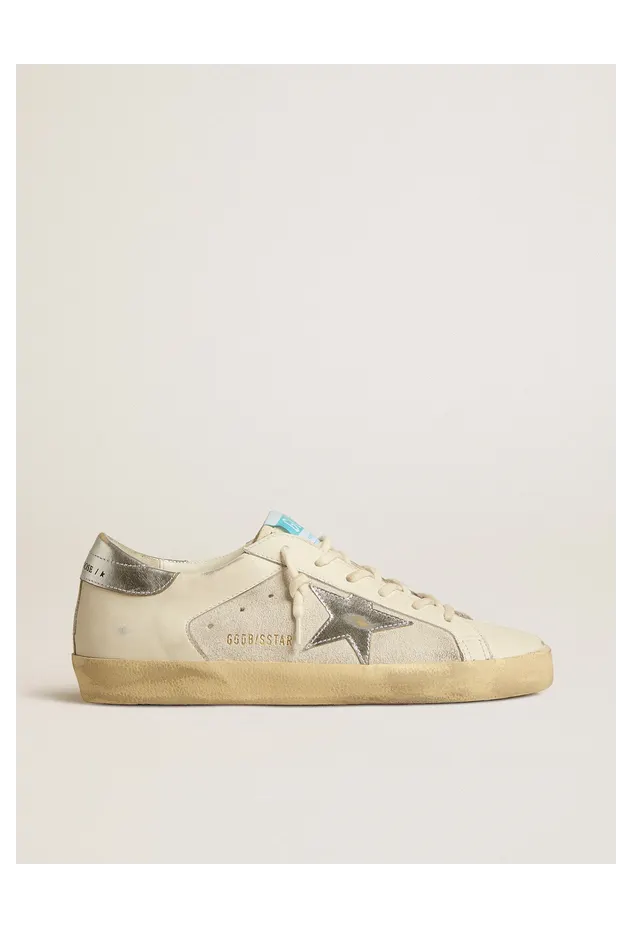 Golden Goose Super-Star In White Leather And Suede With Silver And Gold Leather Star (GWF00103.F005189.11664)