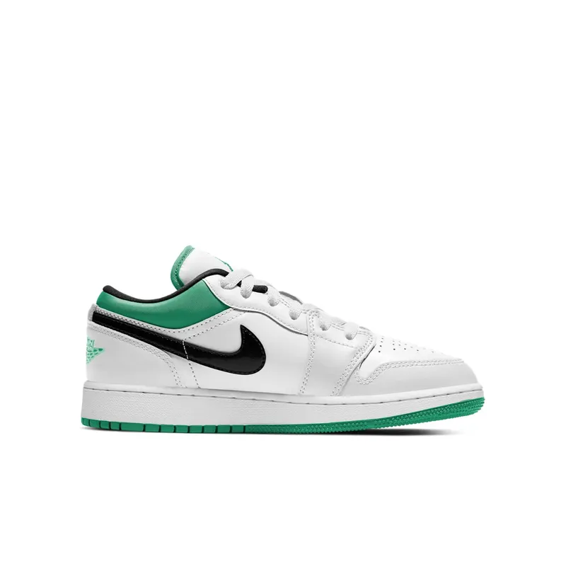 Jordan 1 Low White Lucky Green Tumbled Leather (GS) (553560-129)