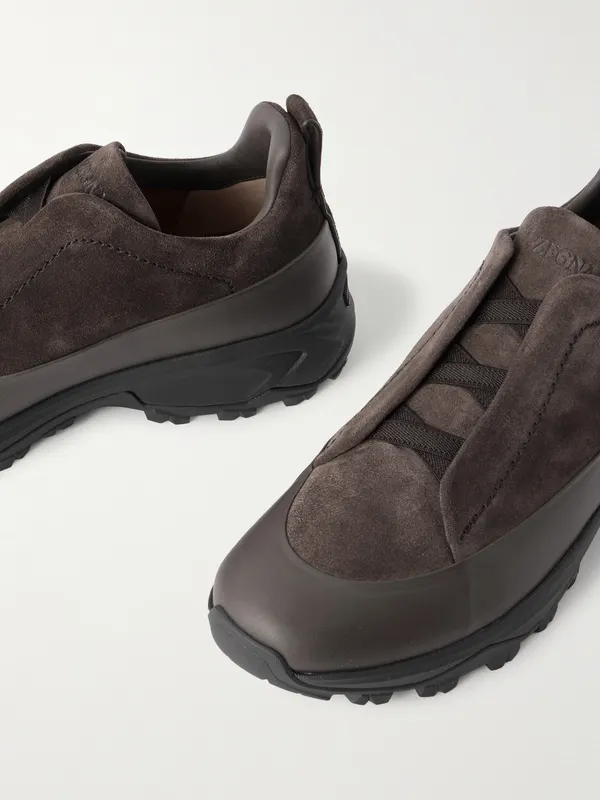 Zegna Triple Stitch™ Monte Rubber-Trimmed Suede Slip-On Sneakers Dark brown (LHNEL) (5)