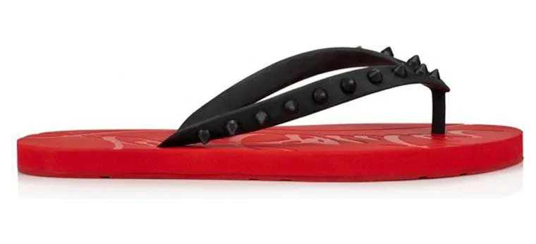 Christian Louboutin Loubi Flip Slide Black Red (1210655H358)