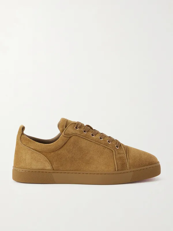 Christian Louboutin Louis Junior Grosgrain-Trimmed Suede Sneakers Taupe (3240426)