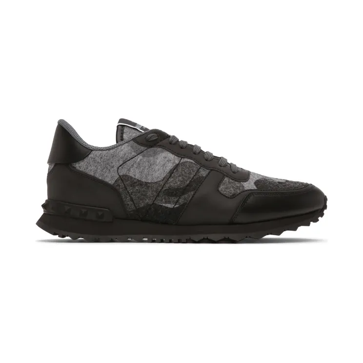 Valentino Garavani Grey Felt Camouflage Rockrunner Sneakers (WY0S0723RVL)