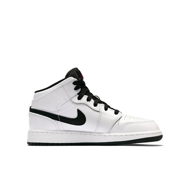 Jordan 1 Mid White Black Fuchsia Blast (GS) White/Black-Fuchsia Blast (555112-138)