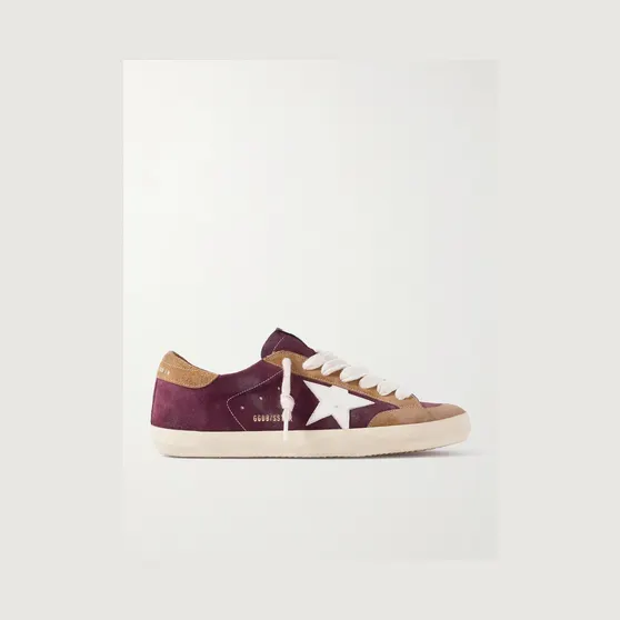 Golden Goose Super-Star Distressed Leather-Trimmed Suede Sneakers Burgundy (GMF00107.F008135)