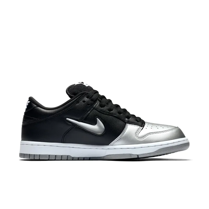Nike SB Dunk Low Supreme Jewel Swoosh Silver Metallic Silver/Metallic Silver-Black (CK3480-001)