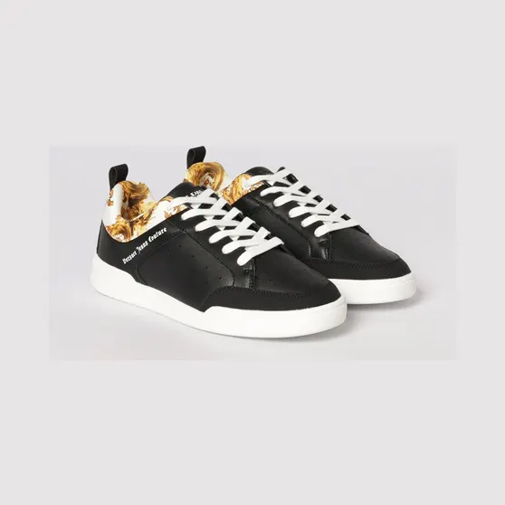 Versace Leather Sneakers with Baroque Print Black (80YA3SD6ZPB85G89)
