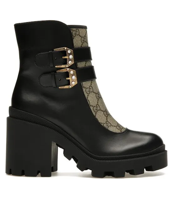 Gucci Buckles Ankle Boots Black Beige (701100 UVV20 1182)