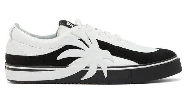 Palm Angels White and Black Palm Vulcanized Low Sneakers (PMIA047E20LEA0021001)