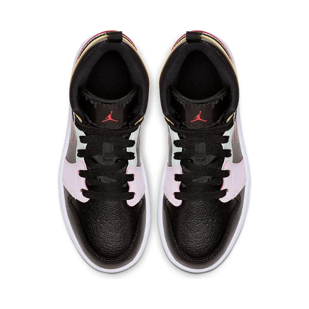 Jordan 1 Mid Glow-In-The-Dark (PS) Black/Ember Glow-Barely Volt-Light Soft Pink-Jade Aura (AV5173-076)