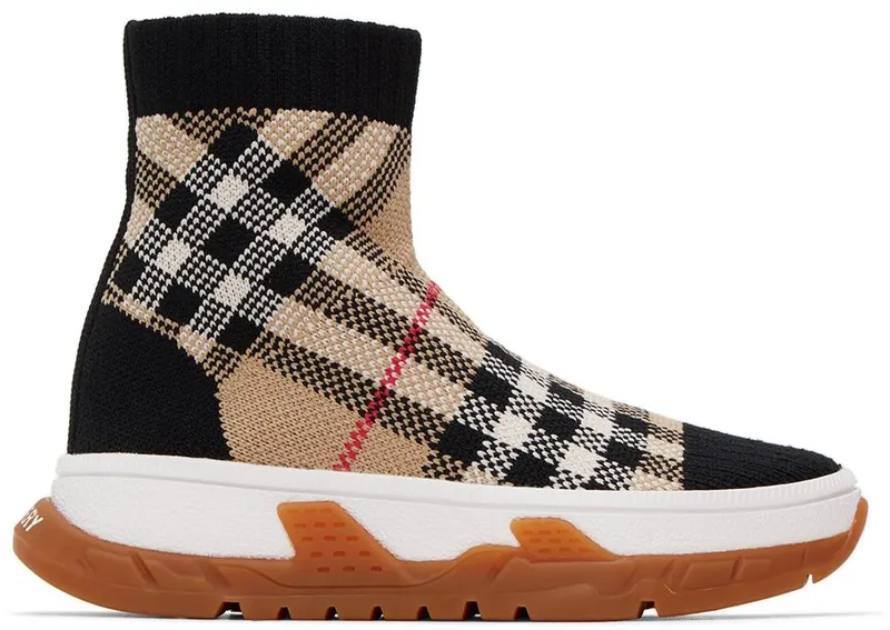 Burberry Union Sock Sneaker – “Vintage Check Black Beige” (8053050)