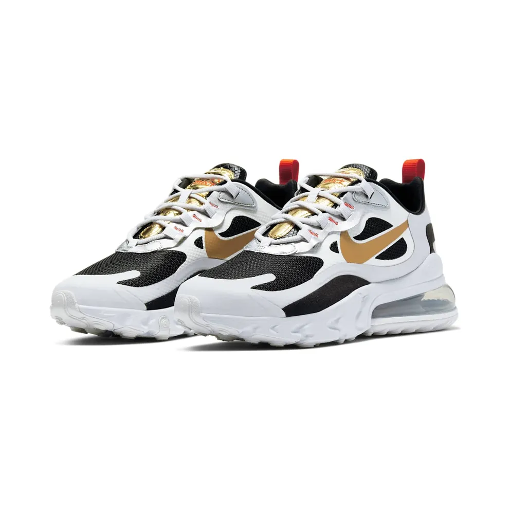 Nike Air Max 270 React Vast Grey Black Metallic Gold Swoosh (Womens’) (CT3433-001)
