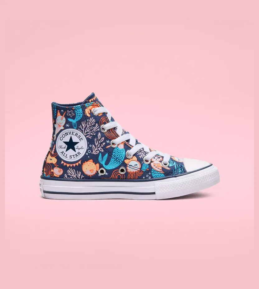 Converse Underwater Party Chuck Taylor All Star High Top voor kids Navy/rapid Teal/white (667200C)