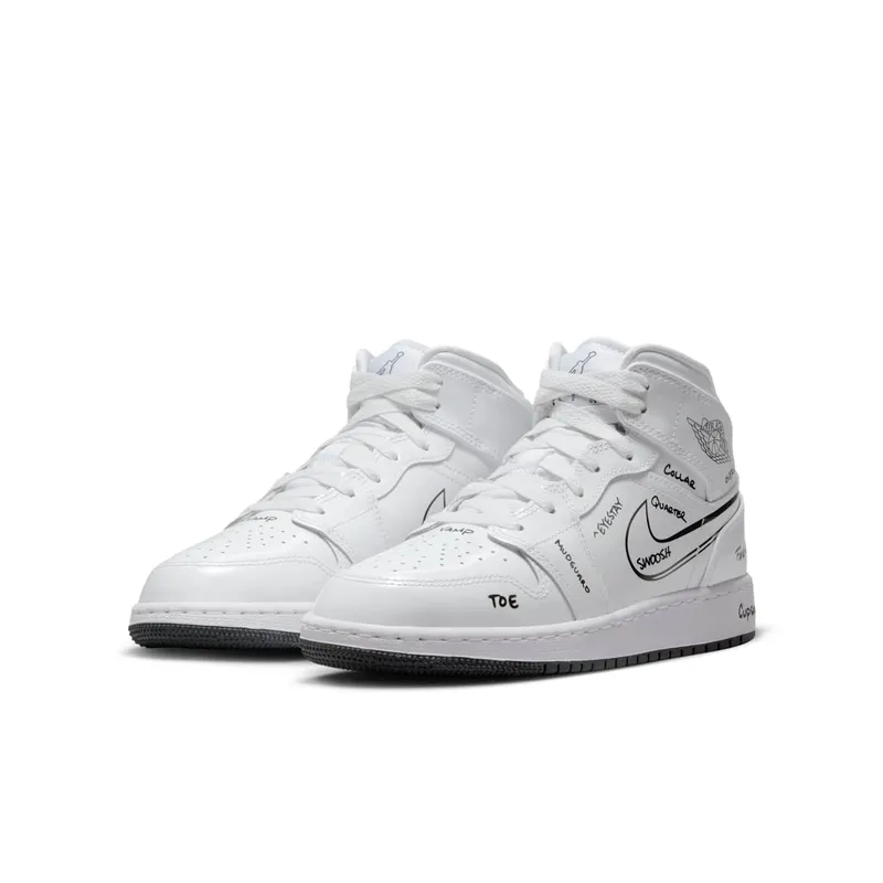 Air Jordan 1 Mid Older Kids’ White (DQ1864-100)