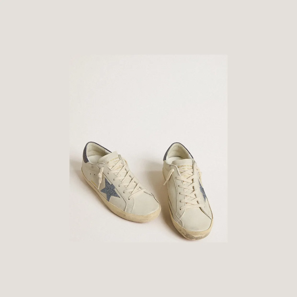Golden Goose Super-Star With Cream-Colored Leather Star With Swarovski Crystals And Blue Leather Heel Tab With Lizard Print (GWF00101.F005870.10793) (2)