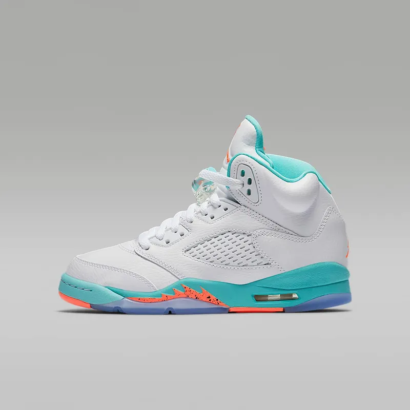 Air Jordan 5 Retro GS “White / Light Aqua / Black / Crimson Pulse” (440892-100)