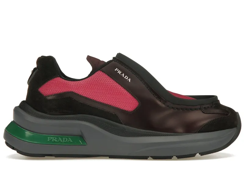 Prada Brushed Leather Sneakers Bike Fabric Suede Garnet Peony Pink (2EG424_3LNN_F0KFF)